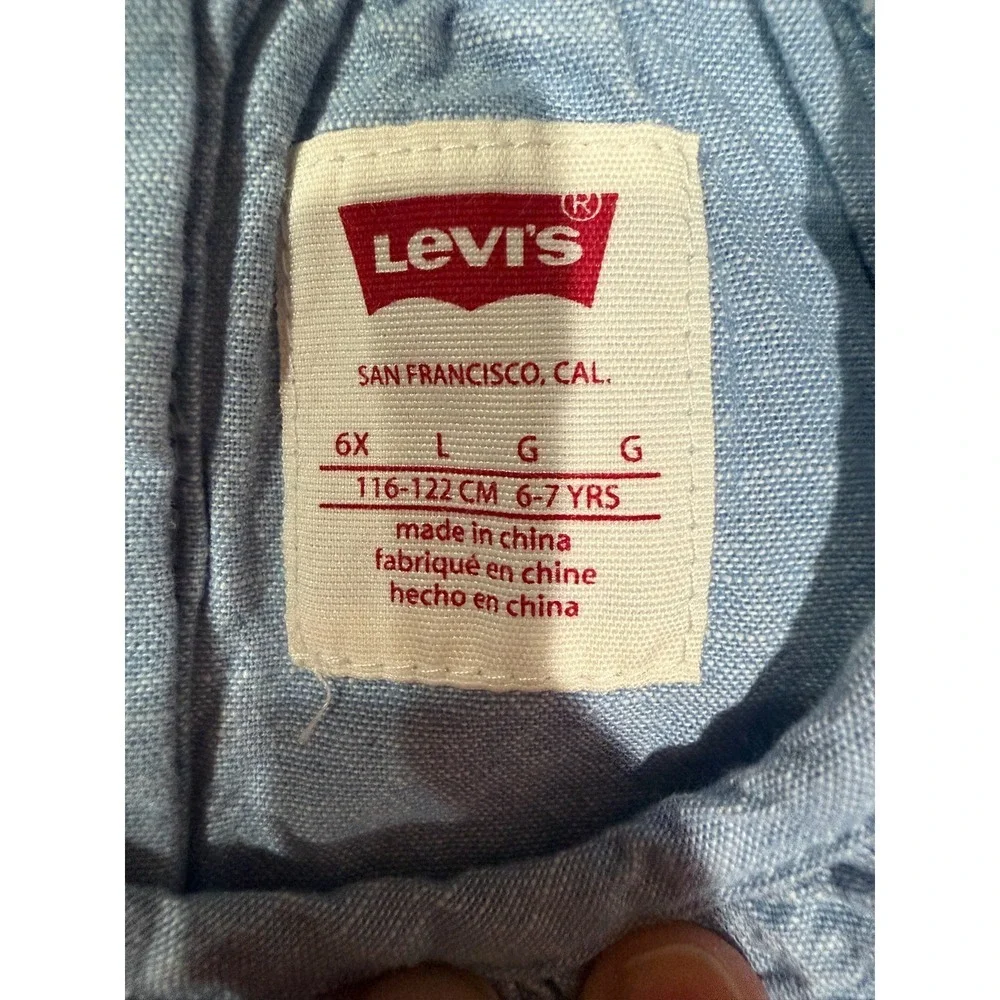 NWT Levis Girls Blue Chambray Dress Crochet Lace Sleeve Cotton Size 6X 6-7 YRS